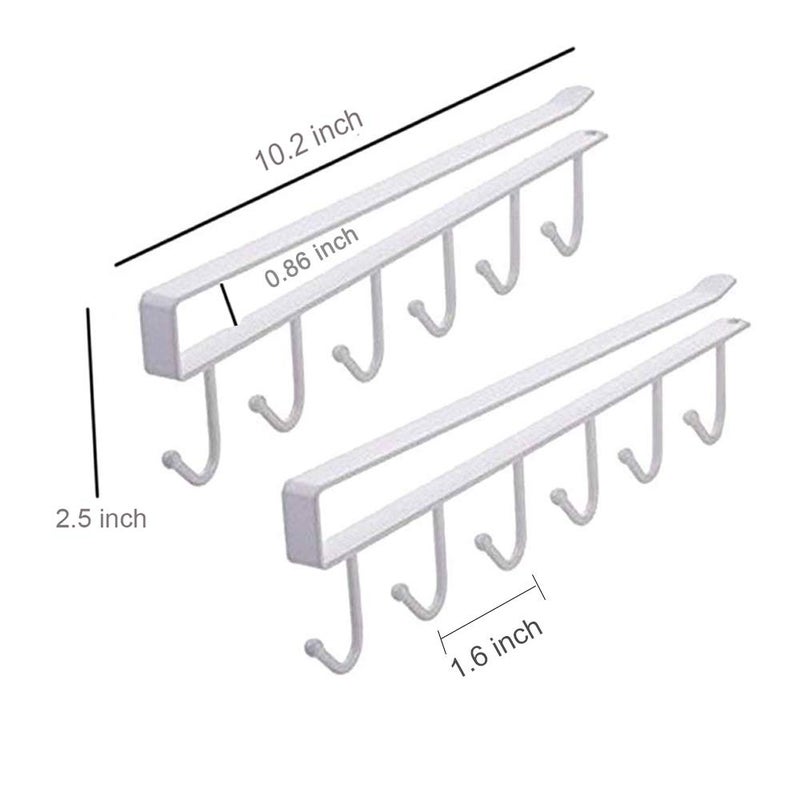 EigPluy 2pcs Under Shelf Mug Rack - Free Drilling Coffee Cups Holder, Key Ties Belts & Scarf Hanging Hooks - Fits Cabinet 0.8" or Less - Image 4